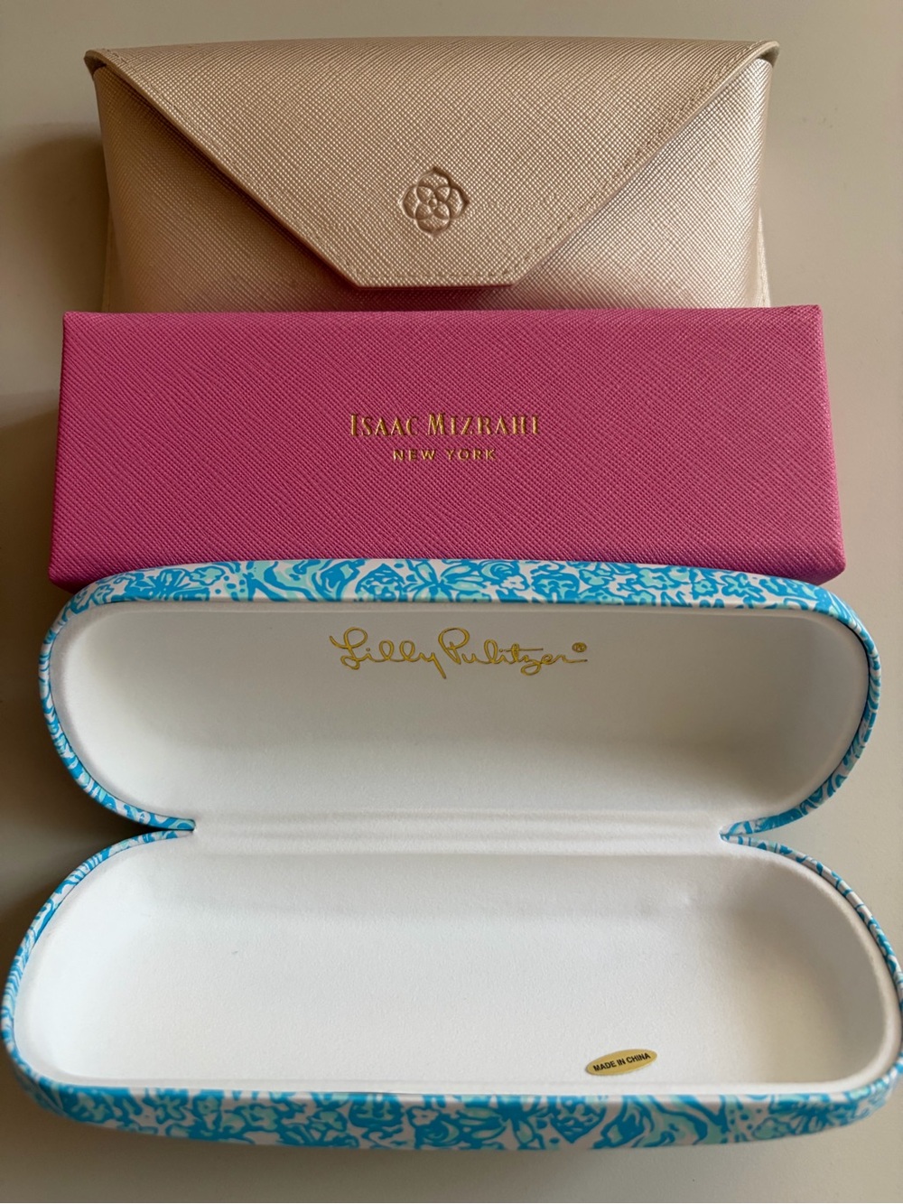 3 Women’s Mixed Eyeglass Cases- Kendra Scott, Lilly Pulitzer, Isaac Mizrahi. New